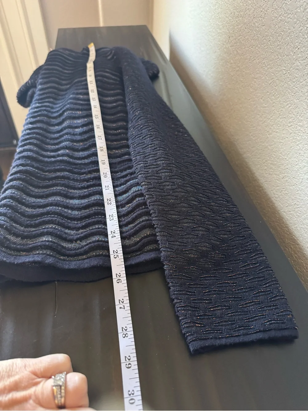 Tory Burch Lurex Blue Metallic Wave Scallop Knit Sweater Large Merino Wool L